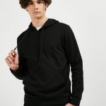 هودي من قطن تيري 100%، قصة مريحة كومفورت فيت أسود