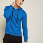 هودي من قطن تيري 100%، قصة مريحة كومفورت فيت أزرق داكن