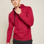 هودي من قطن تيري 100%، قصة مريحة كومفورت فيت المرجان الأحمر