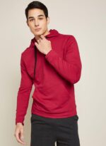 هودي من قطن تيري 100%، قصة مريحة كومفورت فيت المرجان الأحمر