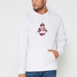 هودي مطبوع من قطن التيري 100٪ أبيض طبعة حمراء - أبيض