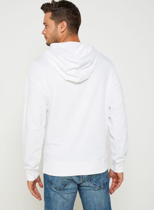 هودي مطبوع من قطن التيري 100٪ أبيض طبعة حمراء - أبيض - Image 2