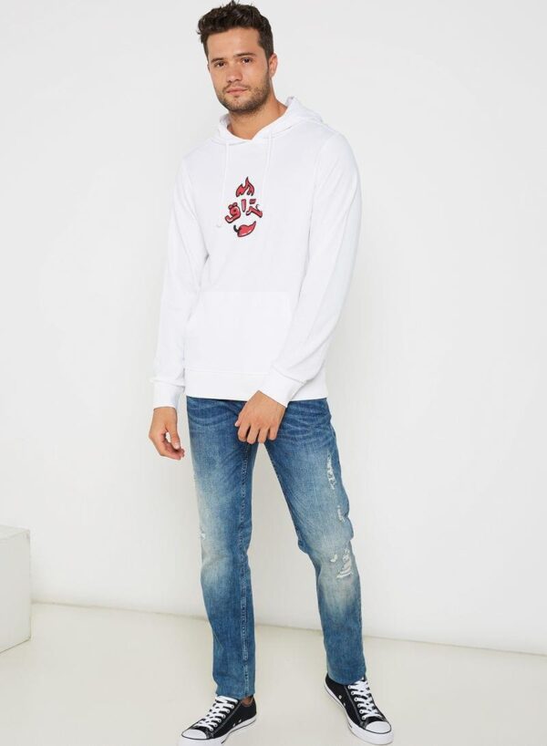 هودي مطبوع من قطن التيري 100٪ أبيض طبعة حمراء - أبيض - Image 3