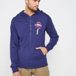 هودي مطبوع من قطن التيري 100٪ كحلي - طبعة أرجوانية