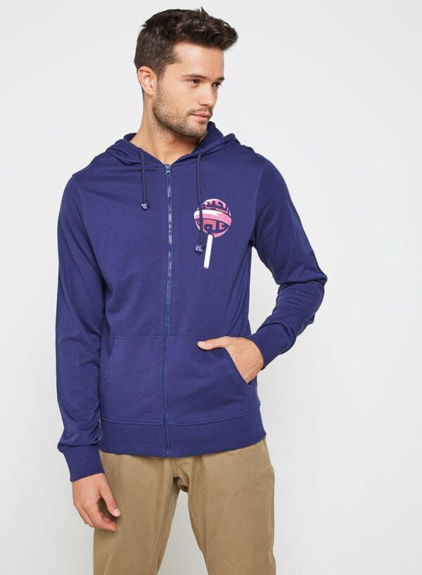 ⁦هودي مطبوع من قطن التيري 100٪ كحلي - طبعة أرجوانية⁩ - الصورة ⁦1⁩