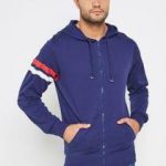 هودي مطبوع من قطن التيري 100٪ كحلي