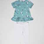 طقم بلوزة وبنطال ضيق للأطفال مزين برسومات أرانب متعدد