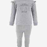 طقم من سويت شيرت مع بنطال رياضي بخصر مطاطي من قطعتين رمادي