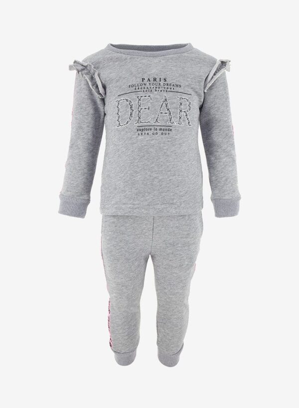 ⁦طقم من سويت شيرت مع بنطال رياضي بخصر مطاطي من قطعتين رمادي⁩ - الصورة ⁦1⁩